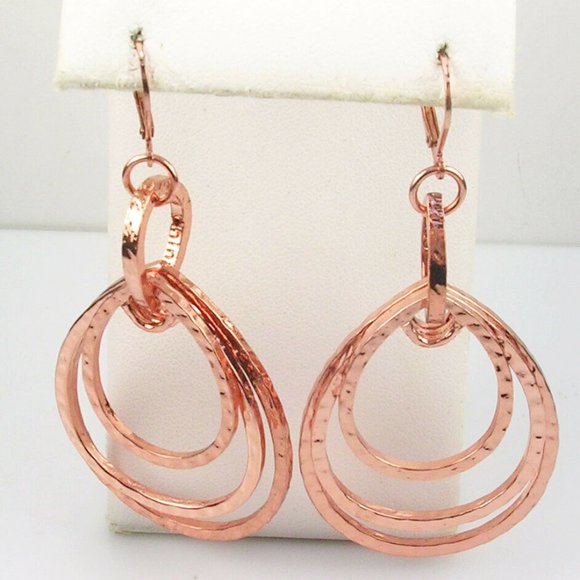Wendy Williams Copper Earrings Hammered Teardrops Dangles NWOT Perfect Cond M422 - Picture 2 of 7